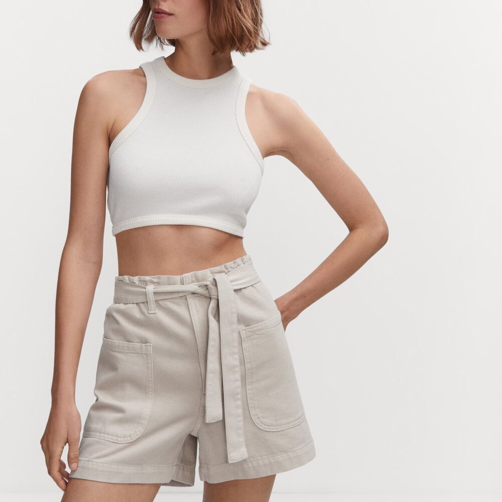 Mango Ecru paperbag denim shorts with belt